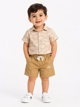 Bloom Up - Beige Printed Cotton Blend Regular Fit Co-Ord Set