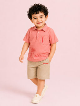 Bloom Up - Peach Solid Cotton Blend Regular Fit Co-Ord Set