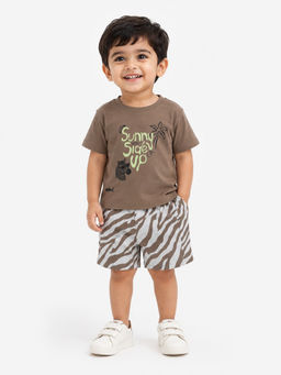 Bloom Up - Brown Printed Cotton Blend Regular Fit Co-Ord Set