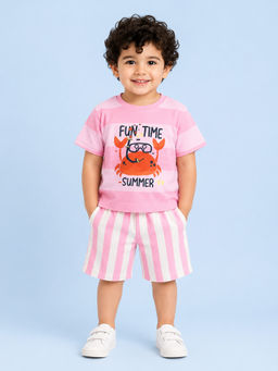 Bloom Up - Pink Stripes Cotton Blend Regular Fit Co-Ord Set