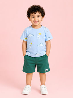 Bloom Up - Blue Printed Cotton Blend Regular Fit Co-Ord Set