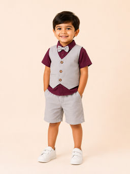 Bloom Up - Grey Solid Cotton Blend Regular Fit Formal Set