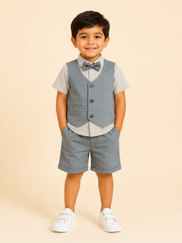 Bloom Up - Grey Solid Cotton Blend Regular Fit Formal Set