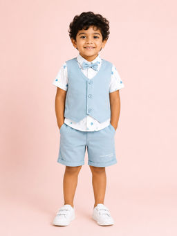 Bloom Up - Blue Printed Cotton Blend Regular Fit Formal Set