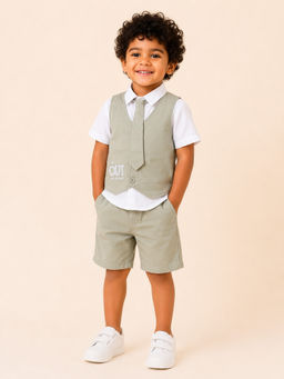 Bloom Up - Taupe Typography Cotton Blend Regular Fit Formal Set