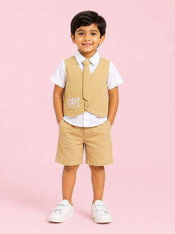 Bloom Up - Mustard Typography Cotton Blend Regular Fit Formal Set
