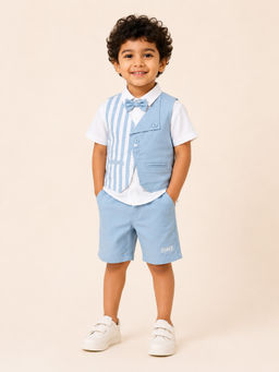 Bloom Up - Blue Stripes Cotton Blend Regular Fit Formal Set