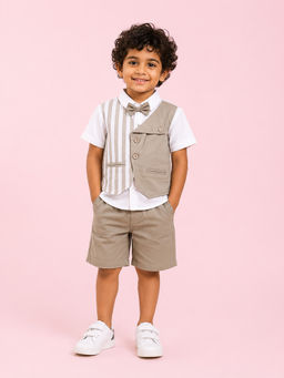 Bloom Up - Beige Stripes Cotton Blend Regular Fit Formal Set