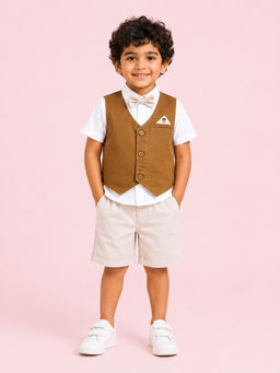 Bloom Up - Brown Solid Cotton Blend Regular Fit Formal Set