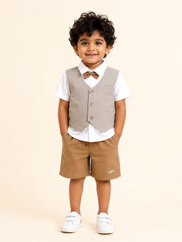 Bloom Up - Beige Solid Cotton Blend Regular Fit Formal Set