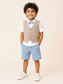 Bloom Up - Beige Solid Cotton Blend Regular Fit Formal Set