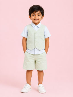 Bloom Up - Green Solid Cotton Blend Regular Fit Formal Set