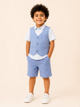 Bloom Up - Blue Solid Cotton Blend Regular Fit Formal Set