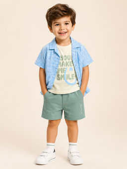Bloom Up - Blue Printed Cotton Blend Regular Fit Co-Ord Set