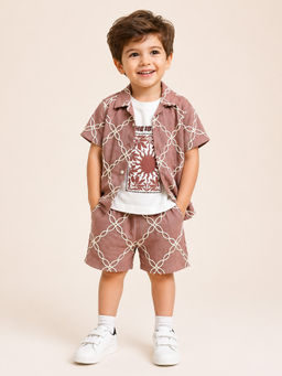 Bloom Up - Mauve Printed Cotton Blend Regular Fit Co-Ord Set