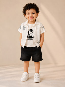 Bloom Up - White Printed Cotton Blend Regular Fit Co-Ord Set
