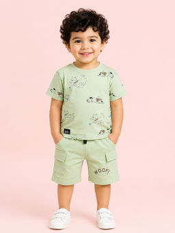 Bloom Up - Green Printed Cotton Blend Regular Fit Co-Ord Set