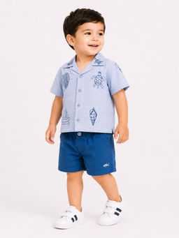 Bloom Up - Blue Embroidered Cotton Blend Regular Fit Co-Ord Set