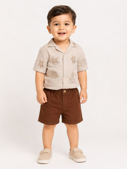 Bloom Up - Beige Embroidered Cotton Blend Regular Fit Co-Ord Set