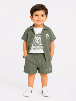 Bloom Up - Olive Stripes Cotton Blend Regular Fit Co-Ord Set