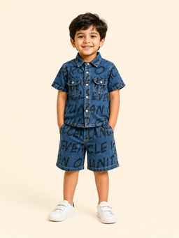 Bloom Up - Blue Printed Cotton Blend Regular Fit Co-Ord Set