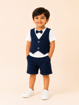 Bloom Up - Navy Blue Solid Cotton Blend Regular Fit Formal Set