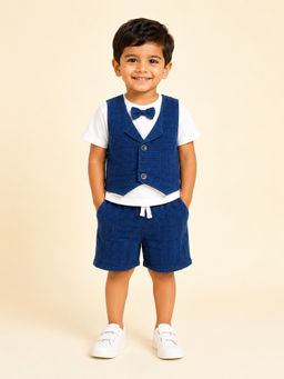 Bloom Up - Blue Solid Cotton Blend Regular Fit Formal Set