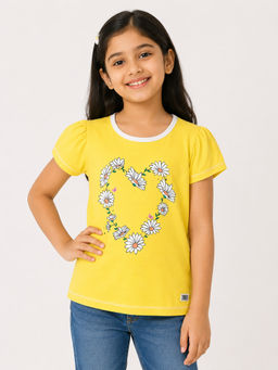 Bloom Up - Yellow Printed Cotton Blend Regular Fit Top