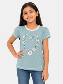Bloom Up - Green Printed Cotton Blend Regular Fit Top