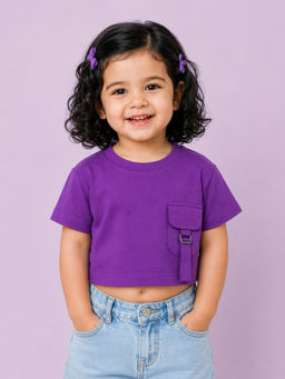 Bloom Up - Purple Solid Cotton Blend Regular Fit Top