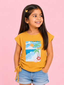Bloom Up - Mustard Printed Cotton Blend Regular Fit Top