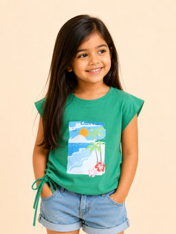 Bloom Up - Green Printed Cotton Blend Regular Fit Top