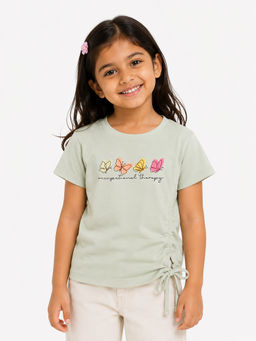 Bloom Up - Green Printed Cotton Blend Regular Fit Top