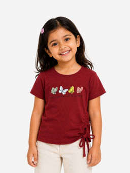 Bloom Up - Maroon Printed Cotton Blend Regular Fit Top