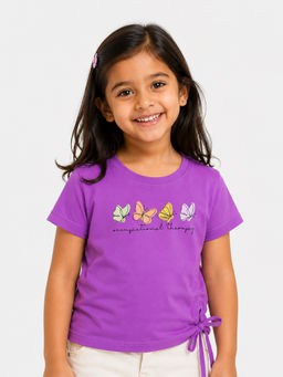 Bloom Up - Purple Printed Cotton Blend Regular Fit Top