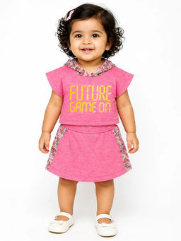 Bloom Up - Pink Printed Cotton Blend Regular Fit Co-Ord Set