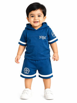 Bloom Up - Blue Solid Cotton Blend Regular Fit Co-Ord Set