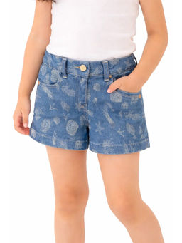 Bloom Up - Blue Printed Cotton Blend Regular Fit Shorts