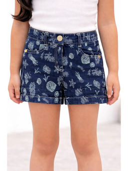 Bloom Up - Blue Printed Cotton Blend Regular Fit Shorts