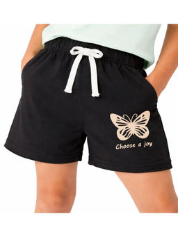 Bloom Up - Black Solid Cotton Blend Regular Fit Shorts
