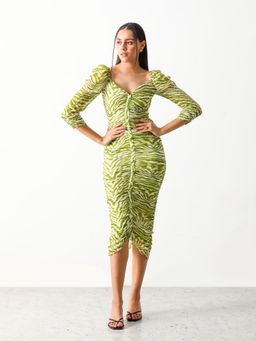 THE IASO - Green Sander Ruched Midi Dress