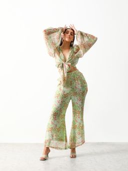 THE IASO - Sage Green Maisy Crop Top and Pant (Set of 2)