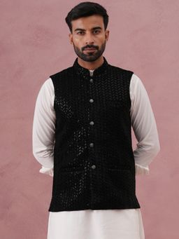 Jompers - Black Velvet Sequin Work Nehru Jacket