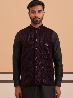 Jompers - Purple Velvet Sequin Work Nehru Jacket