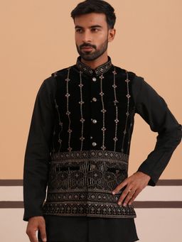 Jompers - Black Velvet Sequin Embroidered Nehru Jacket