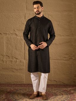 ETHNIC BAY - Black Silk Blend Embroidered Straight Kurta with Pyjama