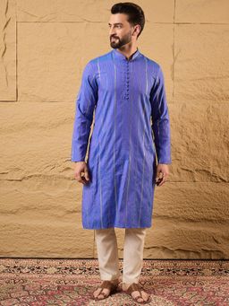 ETHNIC BAY - Cotton Embroidered Straight Blue Kurta