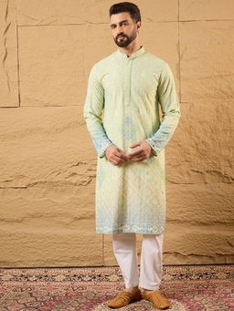 ETHNIC BAY - Viscose Rayon Bandhani Embroidered Straight Green Kurta