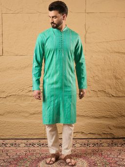 ETHNIC BAY - Cotton Embroidered Straight Turquoise Kurta
