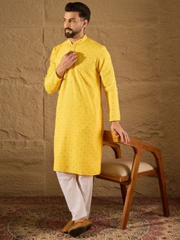 ETHNIC BAY - Viscose Rayon Embroidered Straight Yellow Kurta